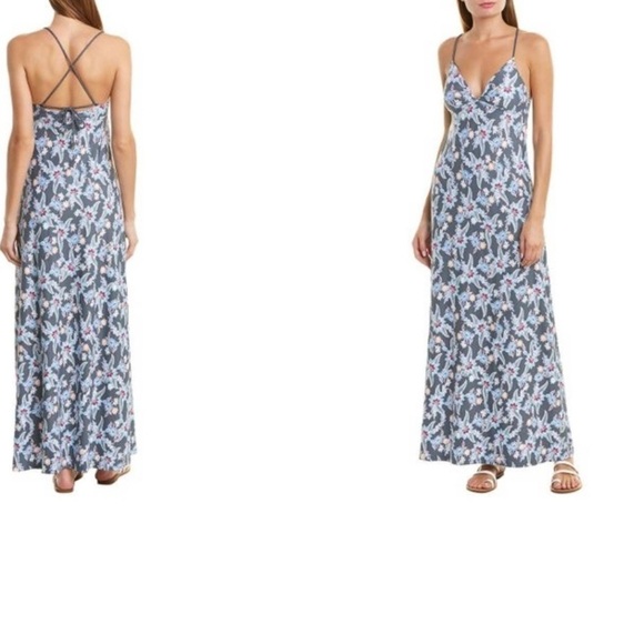 Helen Jon Rhapsody Gypsy Floral Maxi Dress Blue Gray Spaghetti Strap Size XS - Picture 2 of 5
